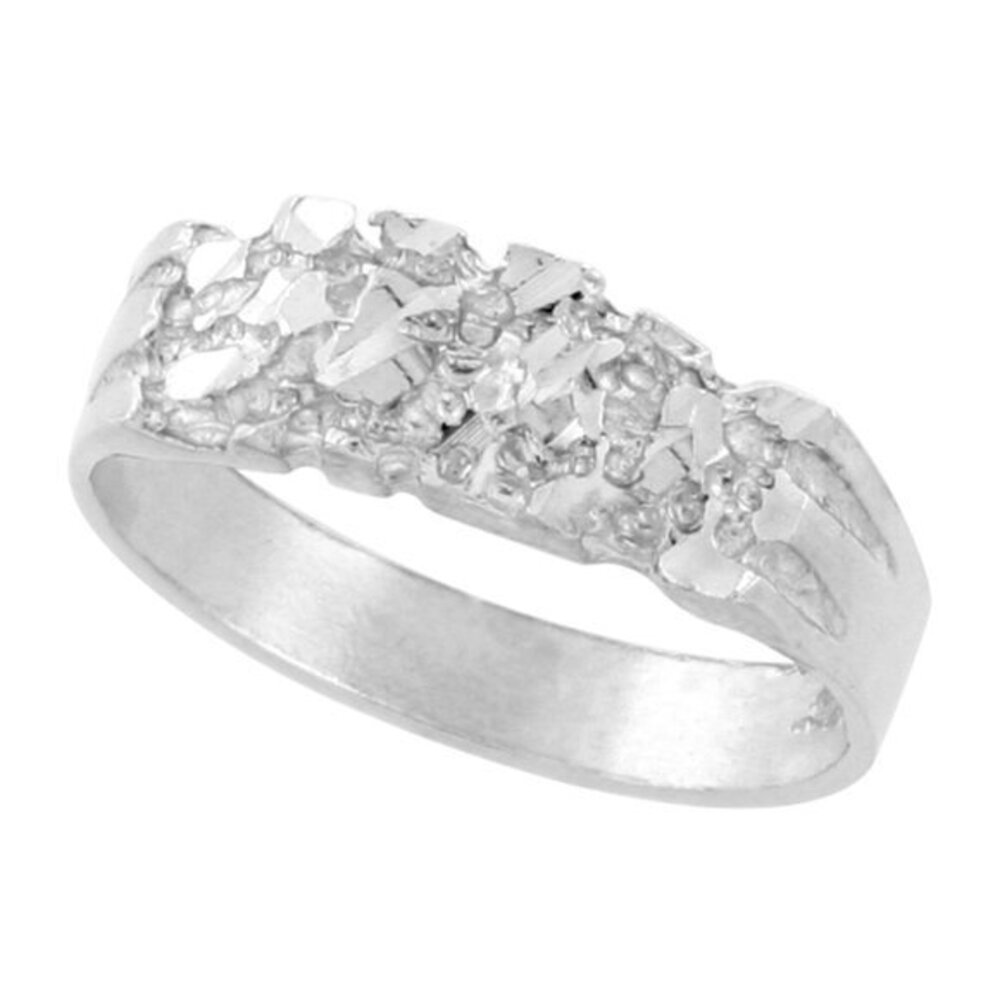 Dainty Sterling Silver Nugget Ring for Men & Women Polished Finish 1/4 inch wide